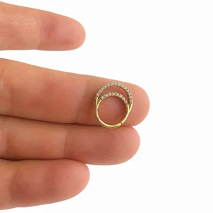 Çift Sıra Taşlı İç İçe Halkalı Altın Helix Piercing