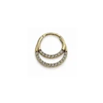 Çift Sıra Taşlı İç İçe Halkalı Altın Helix Piercing