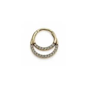 Çift Sıra Taşlı İç İçe Halkalı Altın Helix Piercing