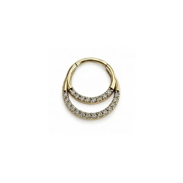 Çift Sıra Taşlı İç İçe Halkalı Altın Helix Piercing Çift Sıra Taşlı İç İçe Halkalı Altın Helix Piercing
