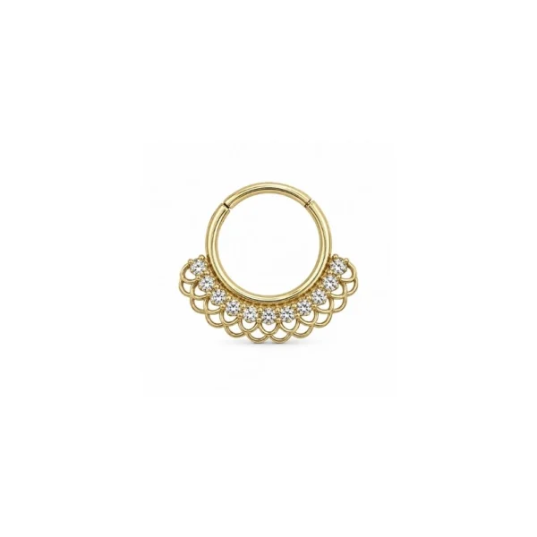 Dantel Desenli Sıra Taşlı Altın Halka Helix Piercing