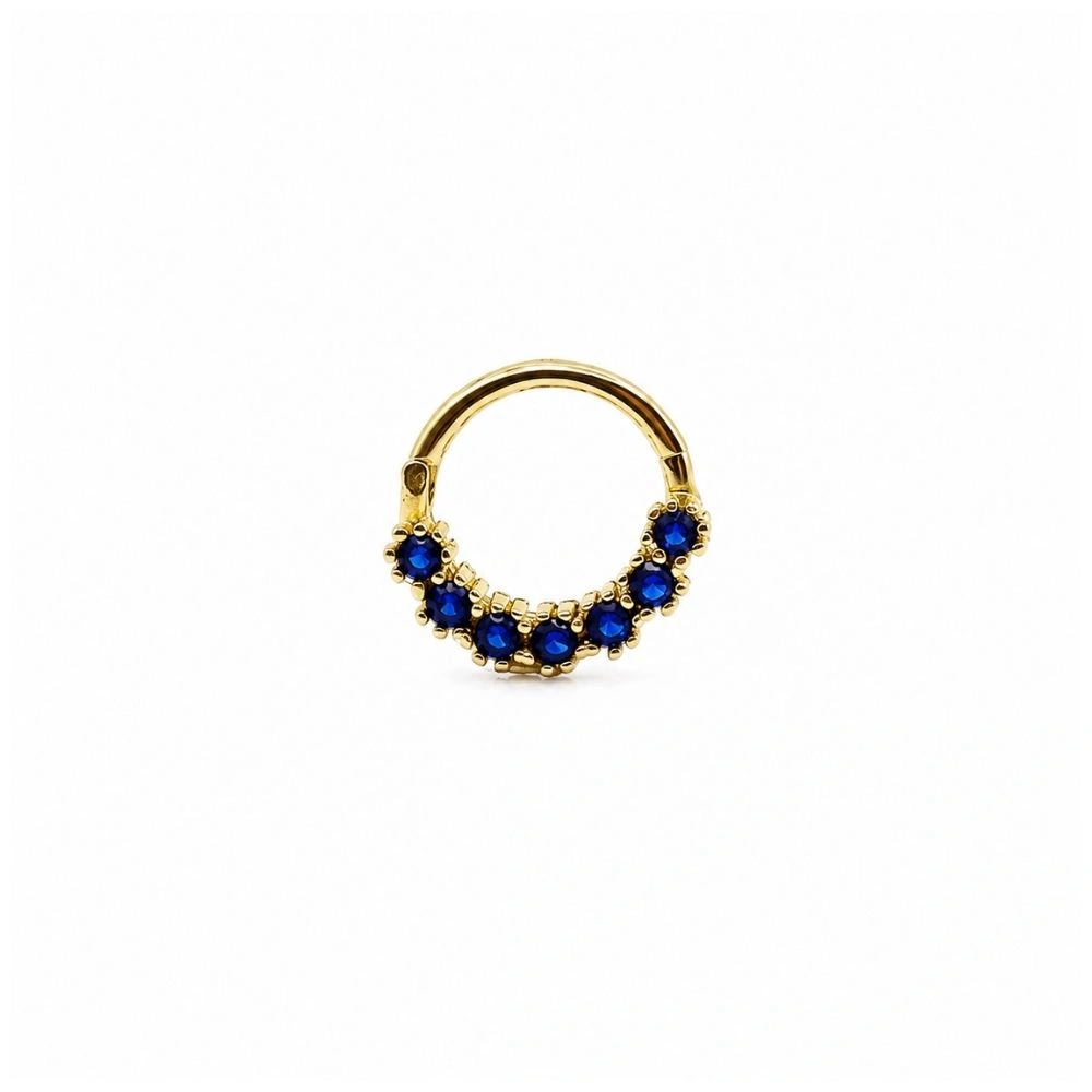 Lacivert Taşlı Halka Altın Helix Piercing Modeli - 14 Ayar