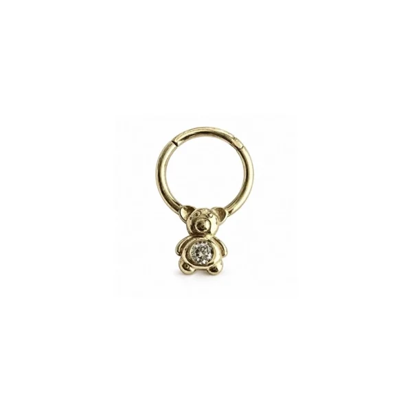 Tek Taşlı Ayıcık Figürlü Altın Halka Helix Piercing