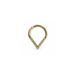 V Formlu Beyaz Sıra Taşlı Altın Halka Helix Piercing