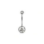 Yuvarlak Çerçeveli Beyaz Altın Göbek Piercing