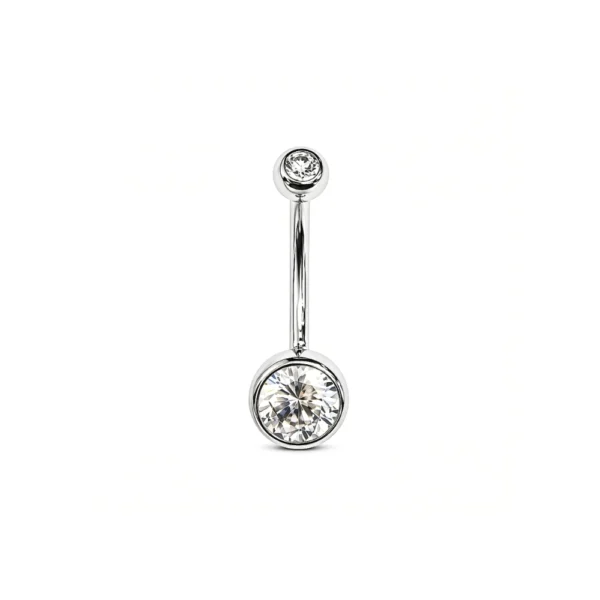 Yuvarlak Çerçeveli Beyaz Altın Göbek Piercing