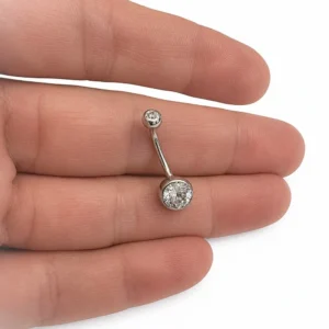 Yuvarlak Çerçeveli Beyaz Altın Göbek Piercing