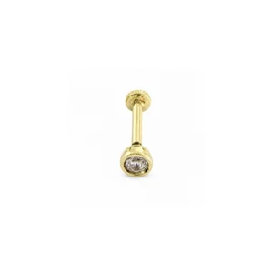 Yuvarlak Çerçeveli Tek Taşlı Konik Altın Tragus Piercing