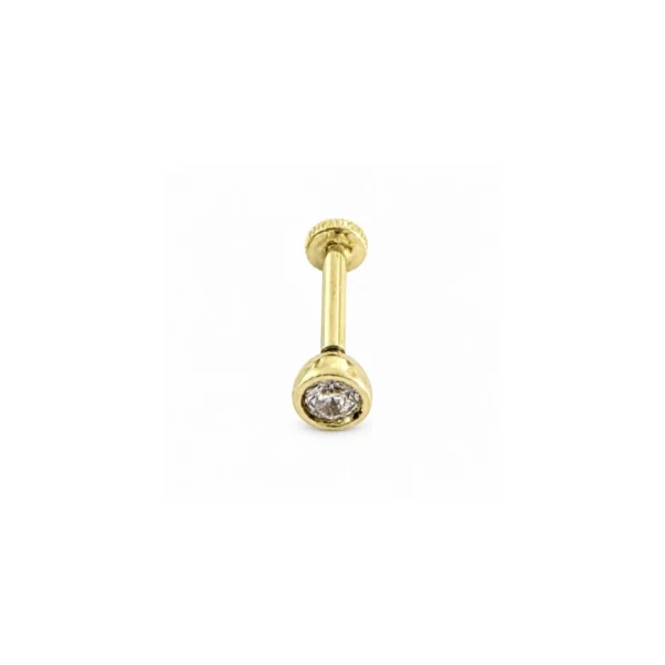 Yuvarlak Çerçeveli Tek Taşlı Konik Altın Tragus Piercing Yuvarlak Çerçeveli Tek Taşlı Konik Altın Tragus Piercing